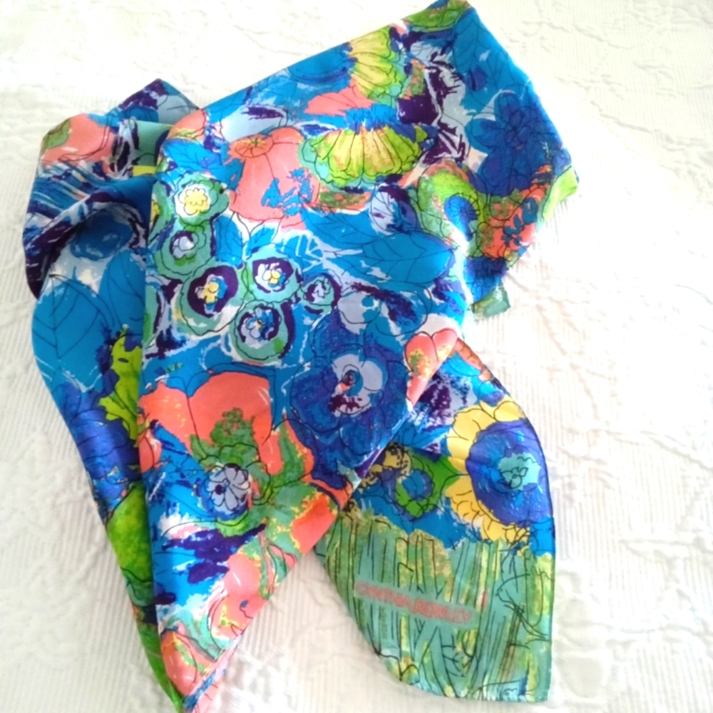 Cynthia Rowley Women's Colorful Silk Art Style Floral Print Long Scarf 64" X 14"